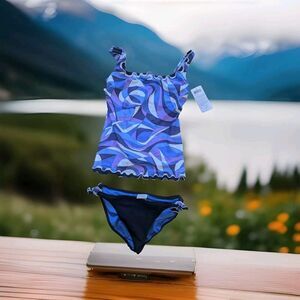 NWT Profile by Gottex 36D SZ 10 Indigo‎ Print Tankini  Two Piece Swimsuit $88
